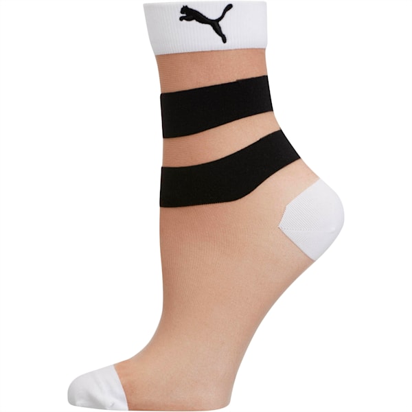 Women’s Stripe Low Crew Socks [1 Pair], WHITE / BLACK, extralarge